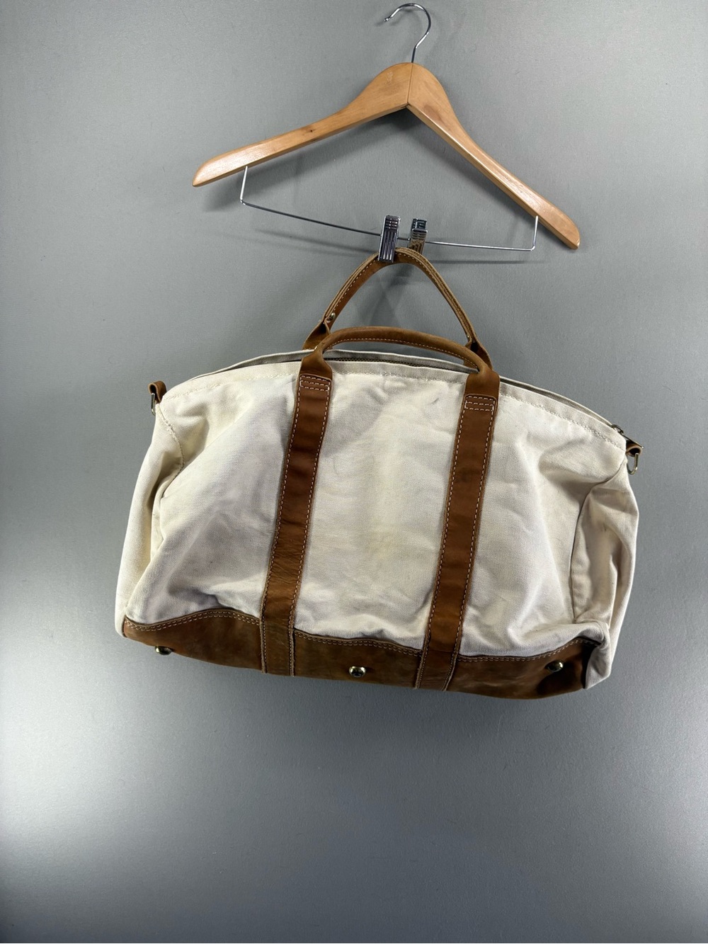 Vintage J. Peterman Duffle Bag Nubuck Leather Bottom Kentucky - Picture 5 of 10